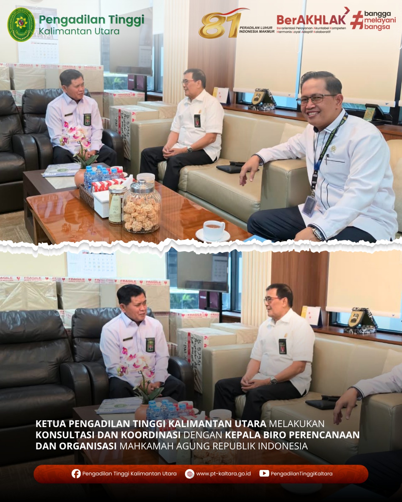 KETUA PENGADILAN TINGGI KALIMANTAN UTARA MELAKUKAN KONSULTASI DAN KOORDINASI DENGAN KEPALA BIRO PERENCANAAN DAN ORGANISASI MAHKAMAH AGUNG REPUBLIK INDONESIA
